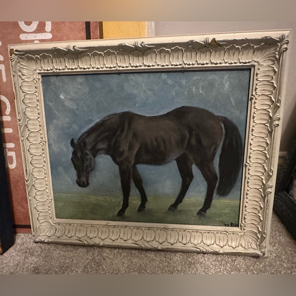 Oil painting (painted by me) with custom frame, approx 15”x18”